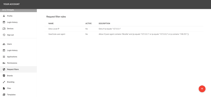Request filters tab