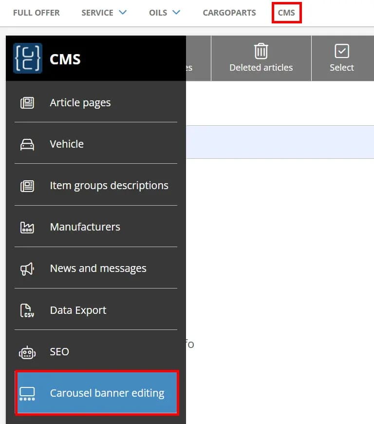 Banner editing in the CMS