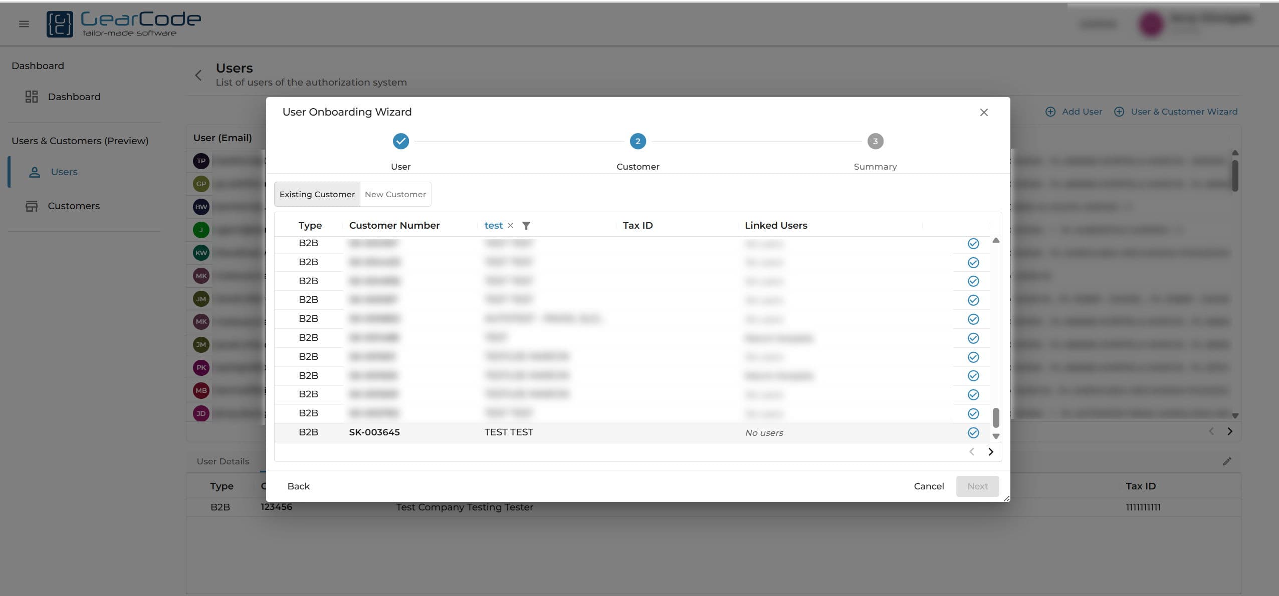 Selecting an existing customer