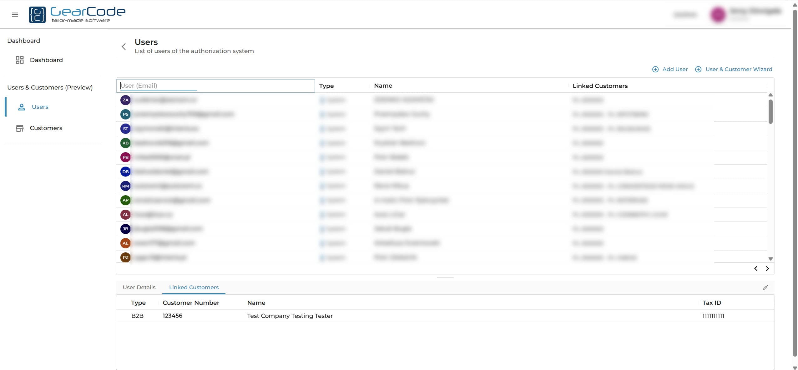 Column filter on user list