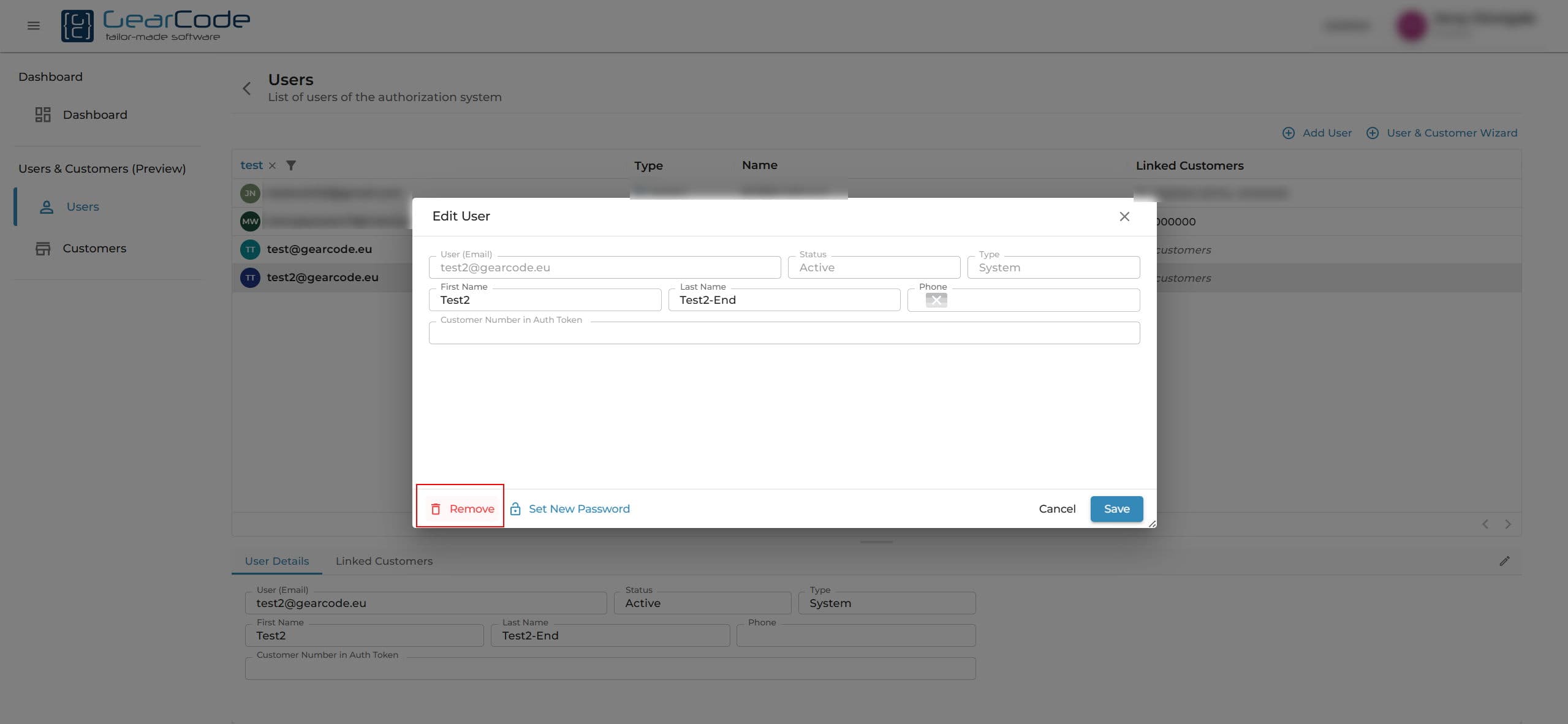 Edit User dialog