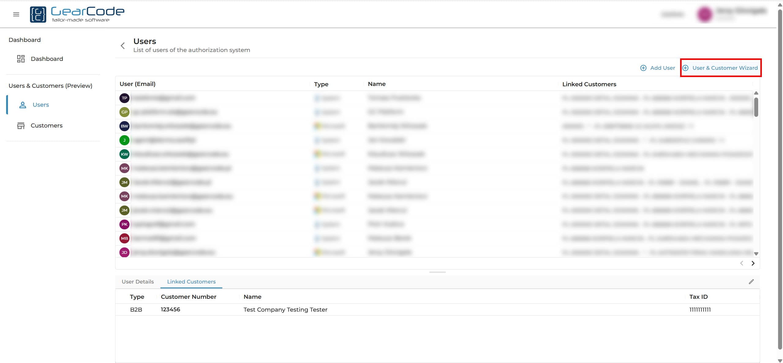 Przycisk User & Customer Wizard