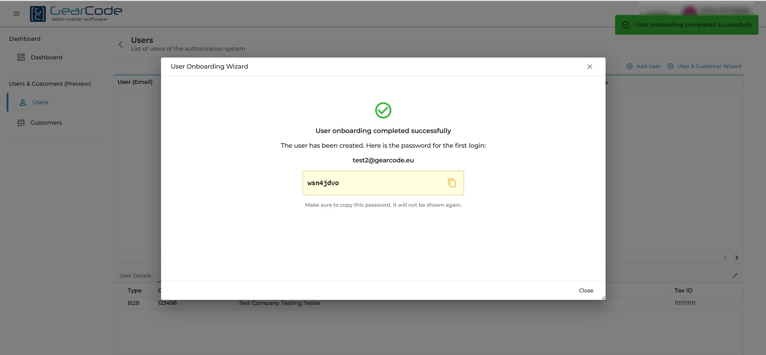 Onboarding zakończony z hasłem tymczasowym
