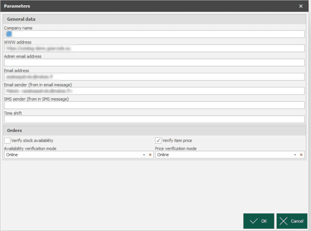 Shop parameters