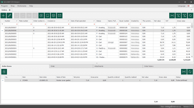 Order details view