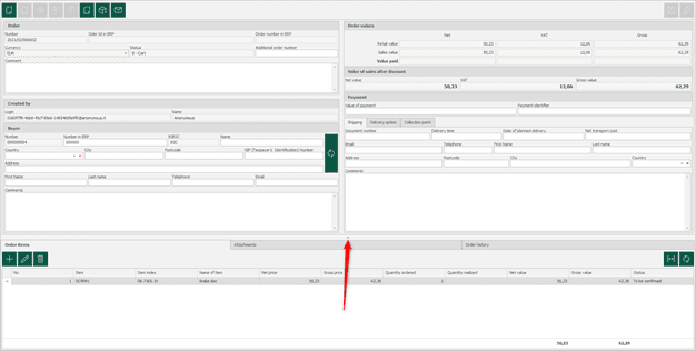 Resizing the order window