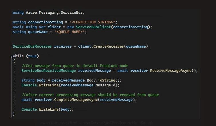 Minimal example of reading data from an Azure Service Bus queue