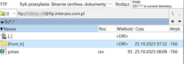 FTP storage location for prices.csv