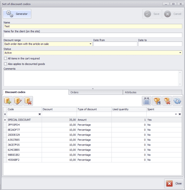 Generator form