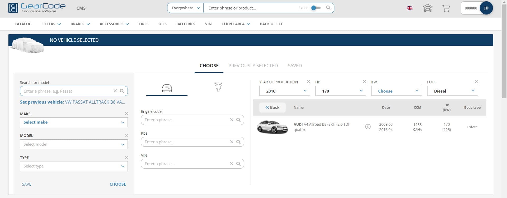 Searching by popular makes (Audi)
