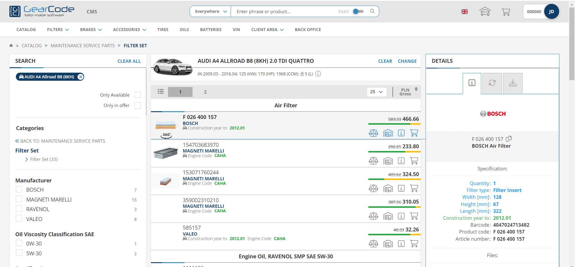 Search results layout