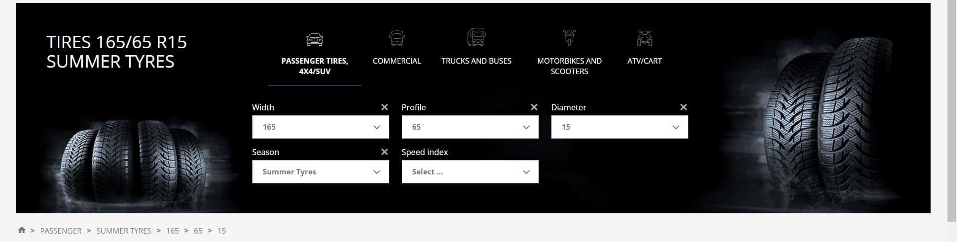 Dedicated tyre search