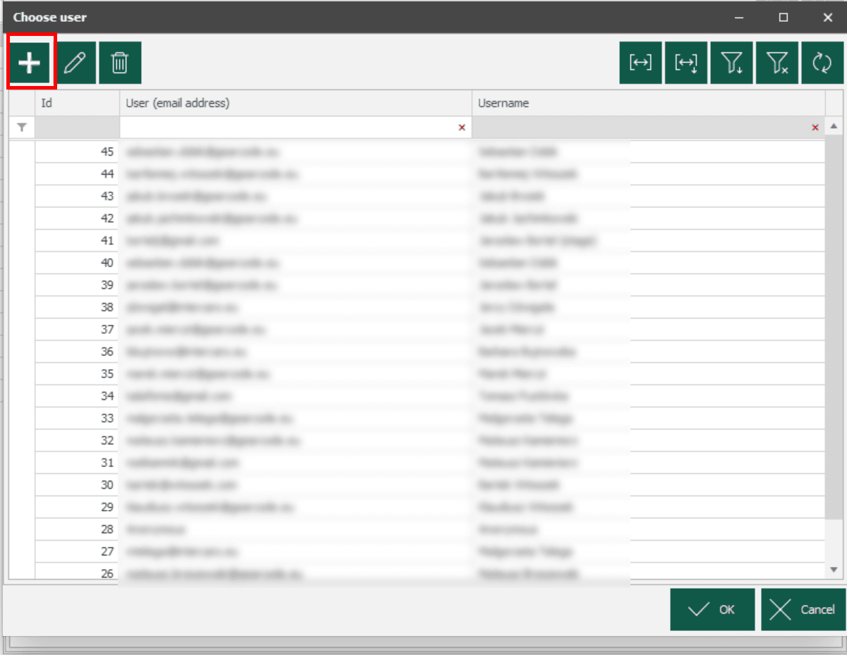 Selecting or adding a user