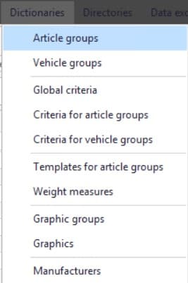 Article groups dictionary