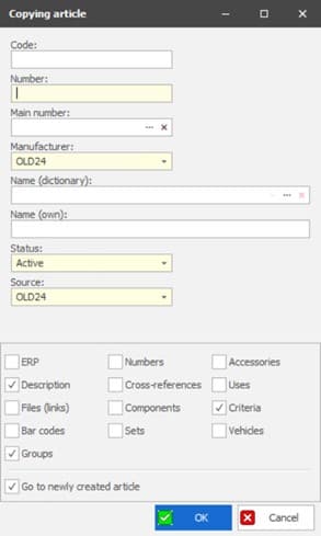 Copy article options