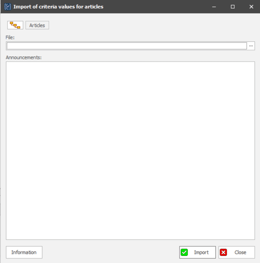 Import criteria menu