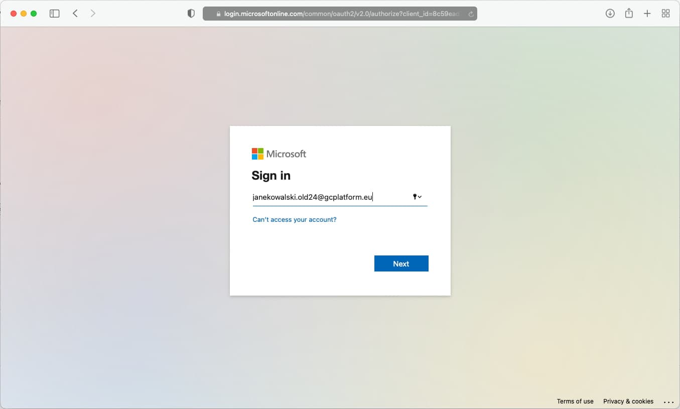 Microsoft sign-in prompt