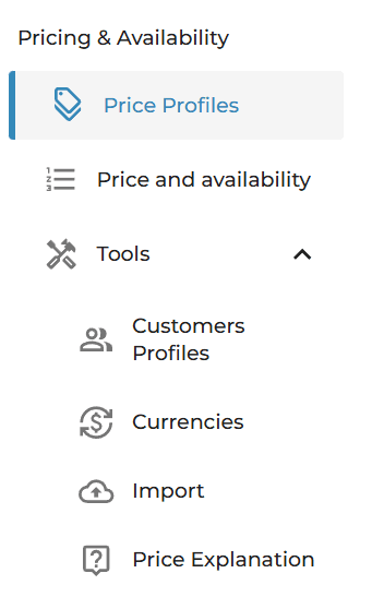 Pricing & Availability menu in GC.DASHBOARD