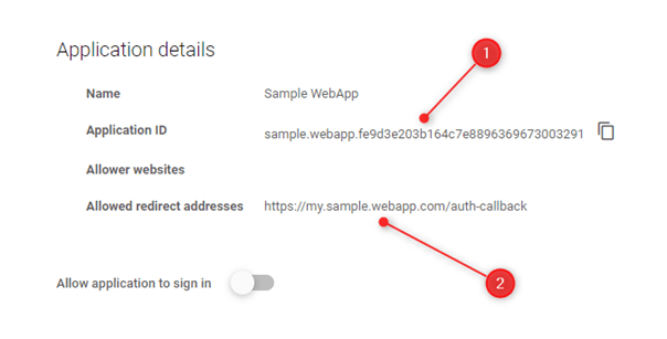Application client_id and allowed redirect addresses in GC.AUTH